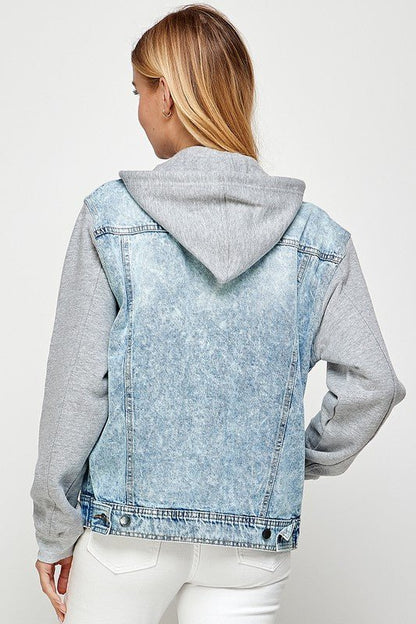 Women's Denim Jacket with Fleece Hoodies - Bitsy Gypsy Boutique