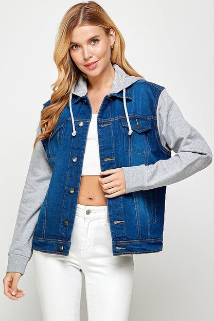 Women's Denim Jacket with Fleece Hoodies - Bitsy Gypsy Boutique
