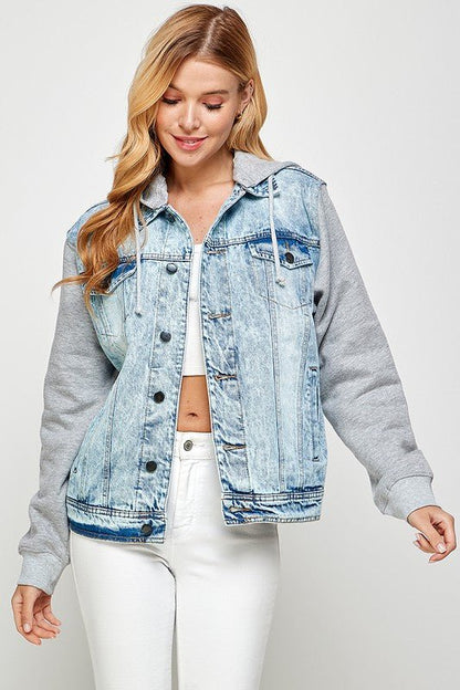 Women's Denim Jacket with Fleece Hoodies - Bitsy Gypsy Boutique
