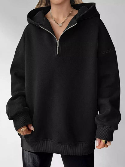 Women's Red Oversized Quarter Zip Hoodie - Bitsy Gypsy Boutique