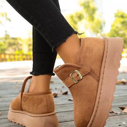 Women's Suede Round Toe Platform Boots With Buckle - Bitsy Gypsy Boutique