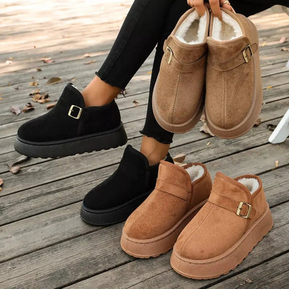 Women's Suede Round Toe Platform Boots With Buckle - Bitsy Gypsy Boutique