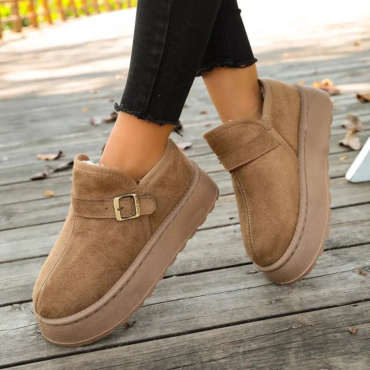 Women's Suede Round Toe Platform Boots With Buckle - Bitsy Gypsy Boutique