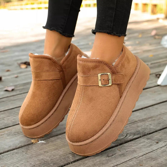 Women's Suede Round Toe Platform Boots With Buckle - Bitsy Gypsy Boutique