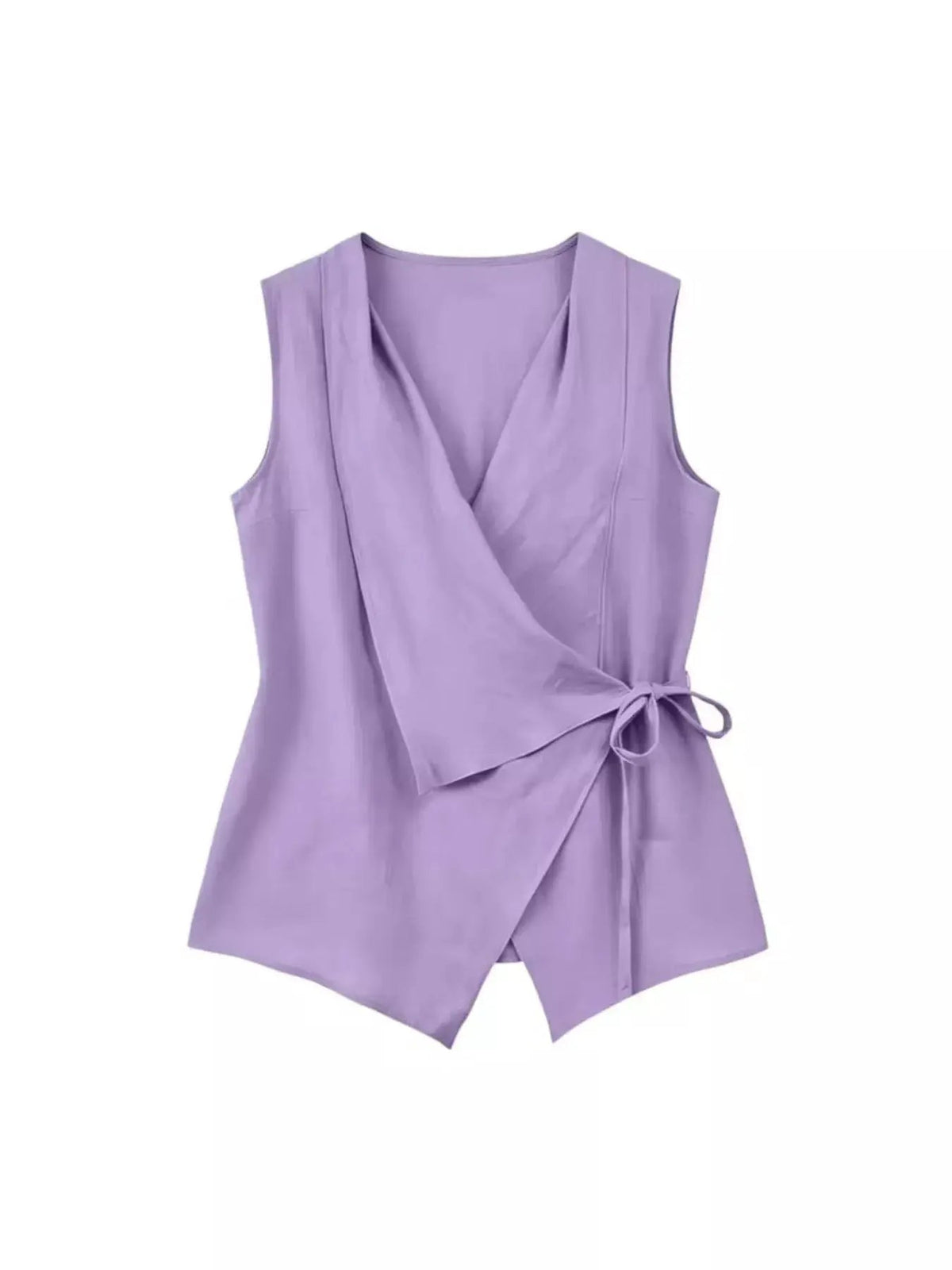 Women's Tan Tie Detail Sleeveless Wrap Top - Bitsy Gypsy Boutique