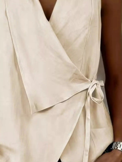 Women's Tan Tie Detail Sleeveless Wrap Top - Bitsy Gypsy Boutique