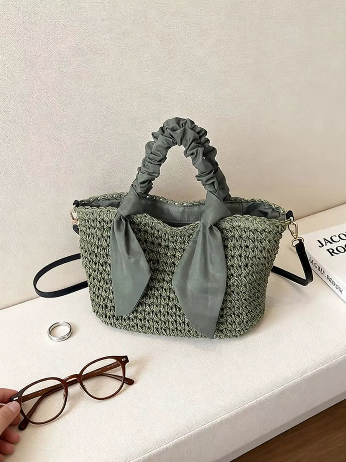 Woven Ruched Handle Crossbody Bag by Trendsi