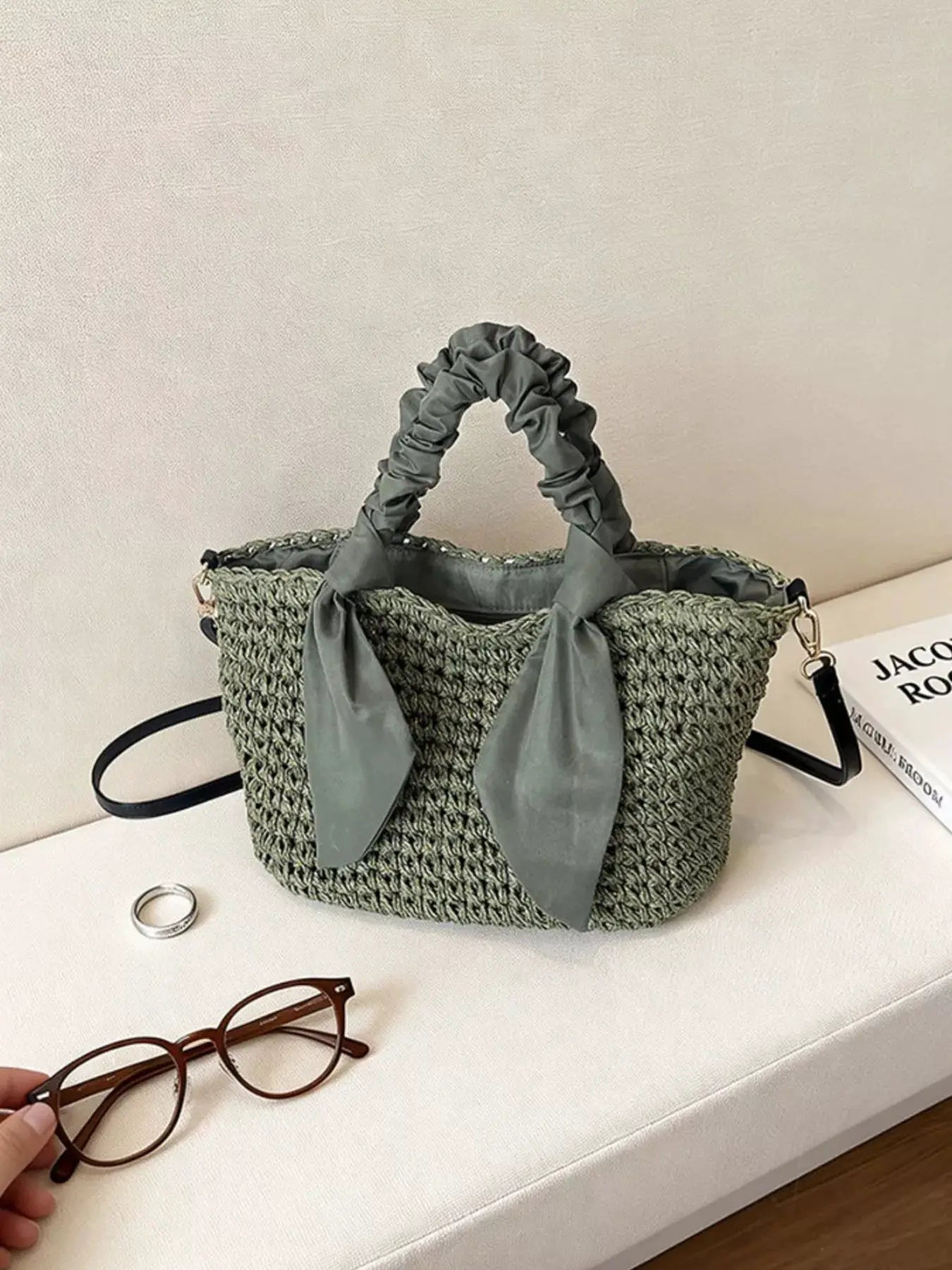 Woven Ruched Handle Crossbody Bag by Trendsi