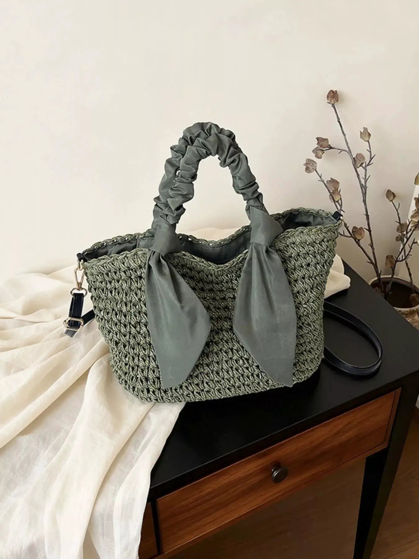 Woven Ruched Handle Crossbody Bag by Trendsi