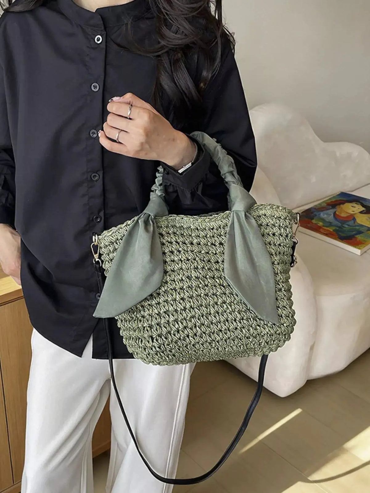 Woven Ruched Handle Crossbody Bag by Trendsi