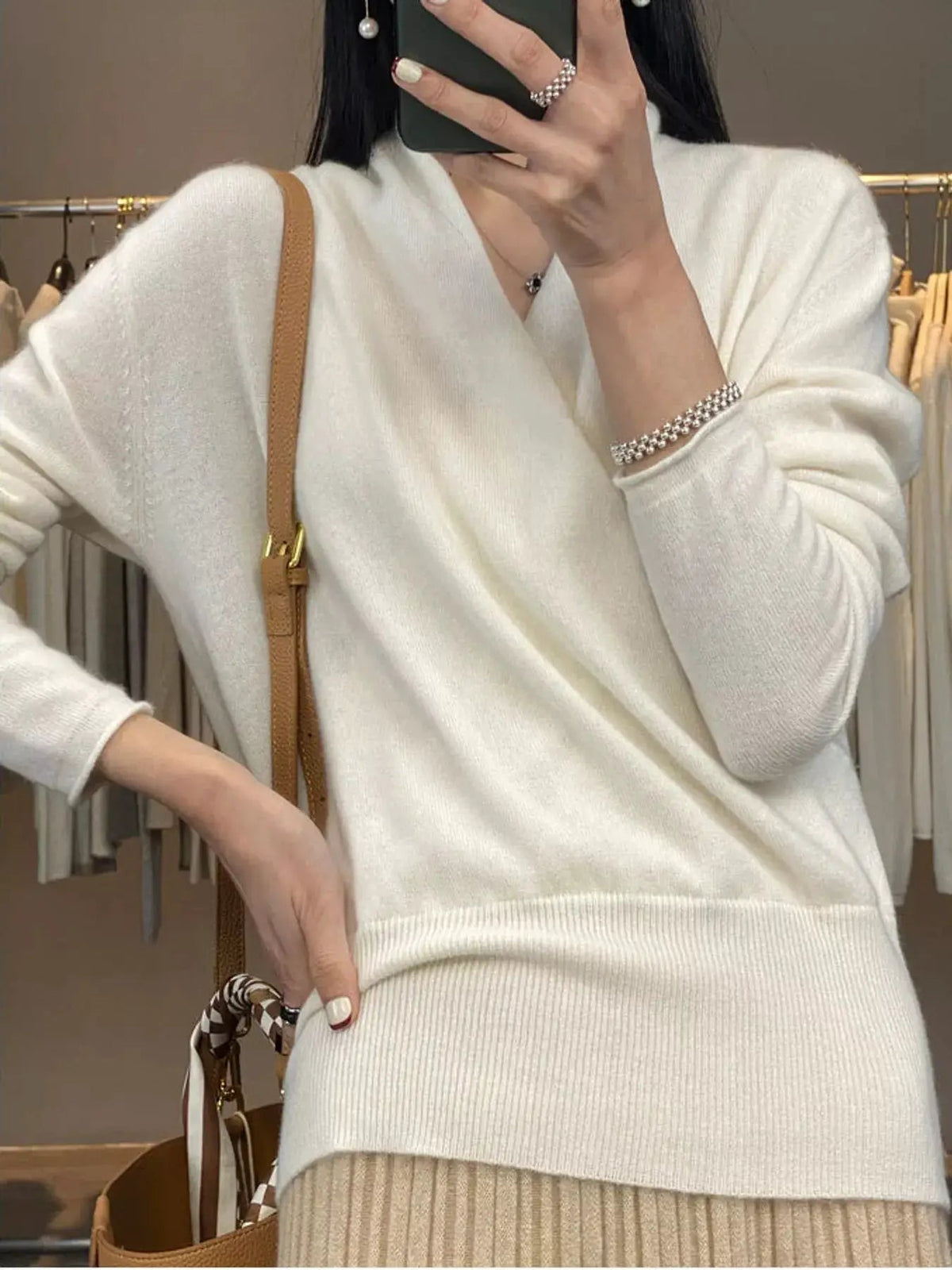 Wrap Front Crisscross Ribbed Wool Long Sleeve Sweater - Bitsy Gypsy Boutique