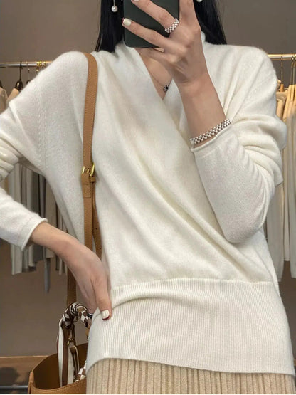 Wrap Front Crisscross Ribbed Wool Long Sleeve Sweater - Bitsy Gypsy Boutique