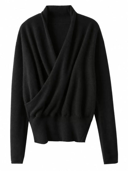Wrap Front Crisscross Ribbed Wool Long Sleeve Sweater - Bitsy Gypsy Boutique