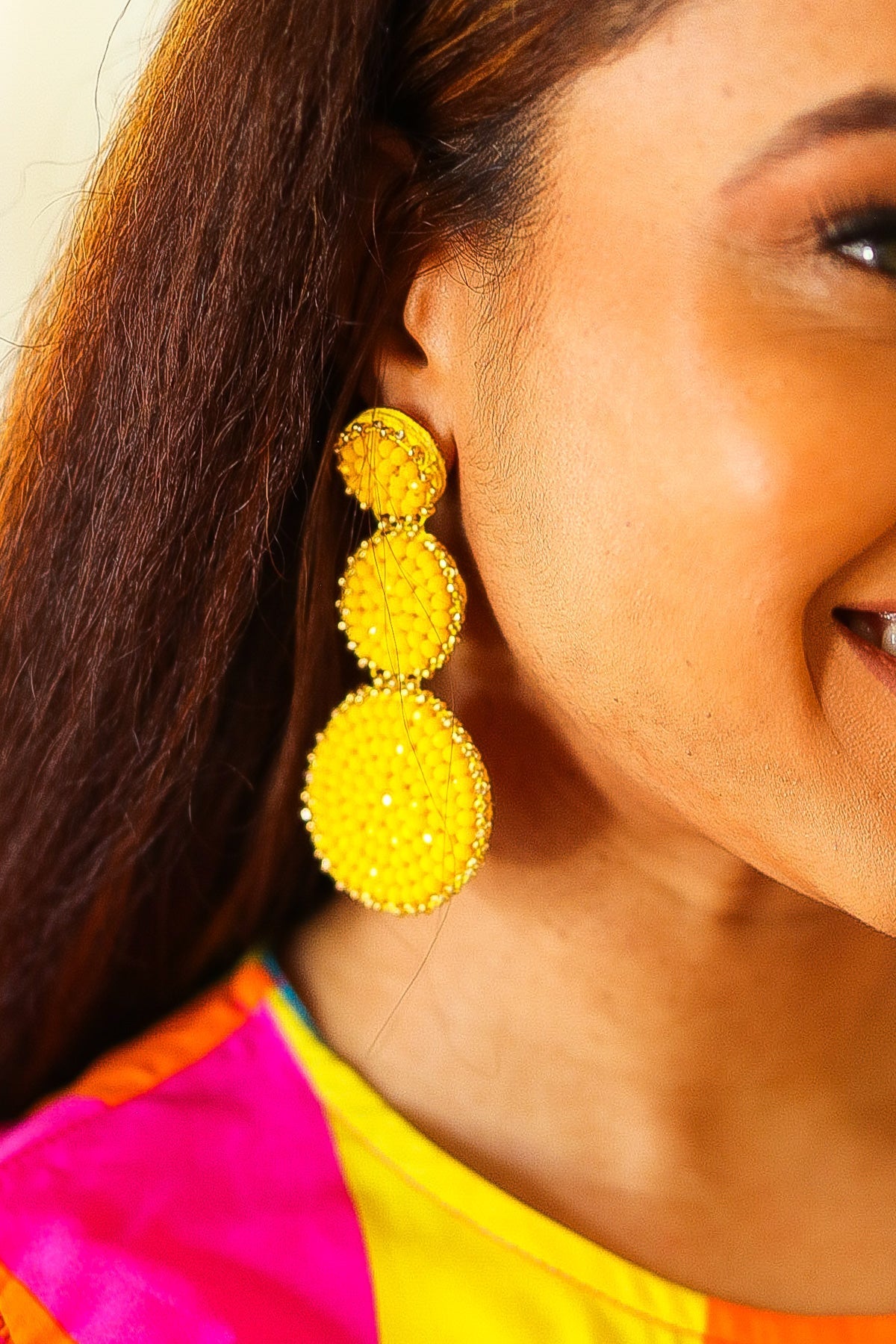 Yellow Beaded Round Pendant Earrings - Bitsy Gypsy Boutique
