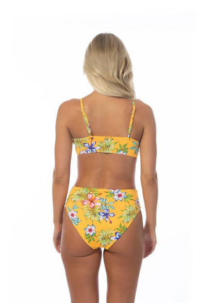 YELLOW ISLAND PRINT HIGH WAIST BIKINI SET - Bitsy Gypsy Boutique