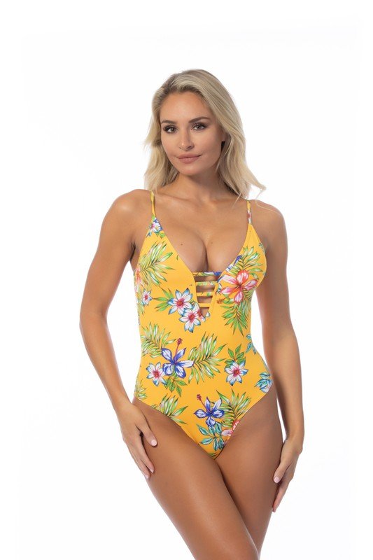 YELLOW ISLAND PRINT ONE PIECE SWIMSUIT - Bitsy Gypsy Boutique
