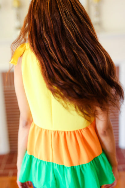 Yellow & Tangerine Tiered Shoulder Tie Crepe Top - Bitsy Gypsy Boutique