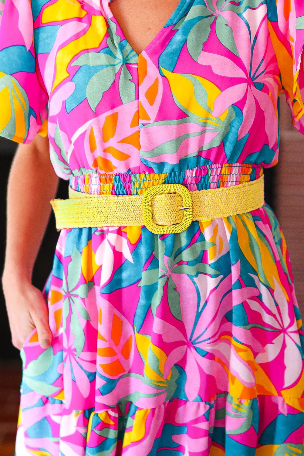 Yellow Woven Square Buckle Stretchy Belt - Bitsy Gypsy Boutique