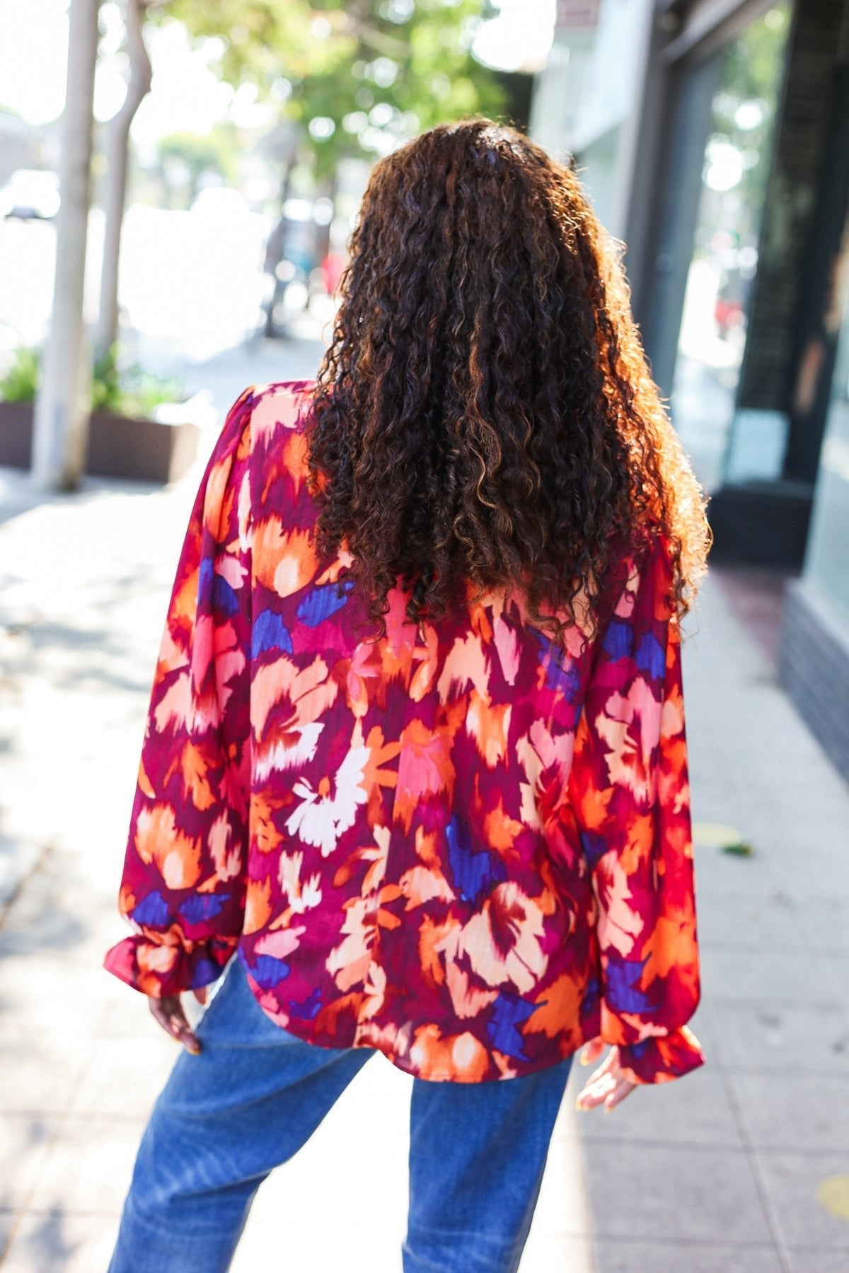 You Got This Wine Floral Print Print Frill Mock Neck Top - Bitsy Gypsy Boutique