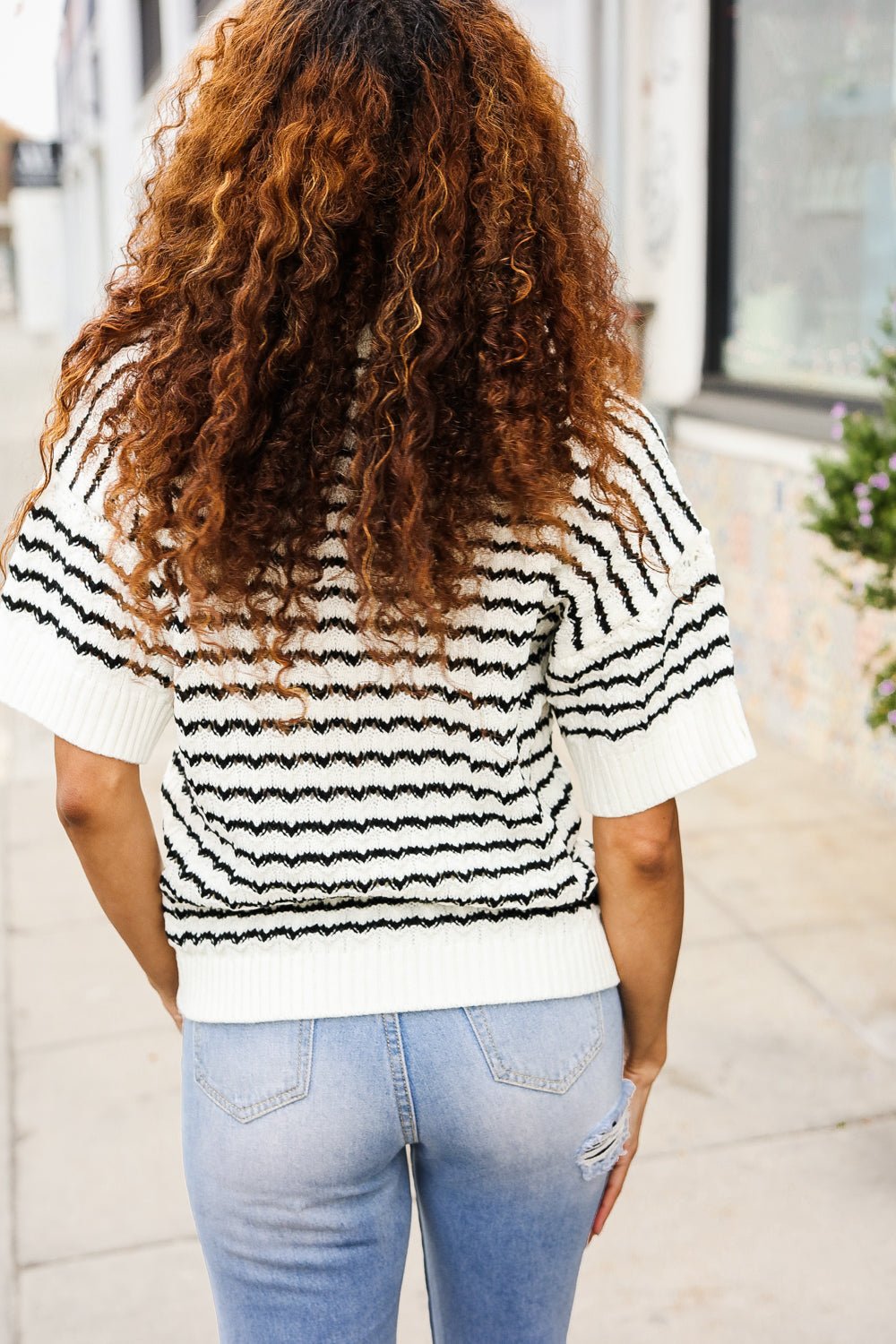 You've Got This Ivory & Black Wavy Stripe Pattern Sweater Top - Bitsy Gypsy Boutique