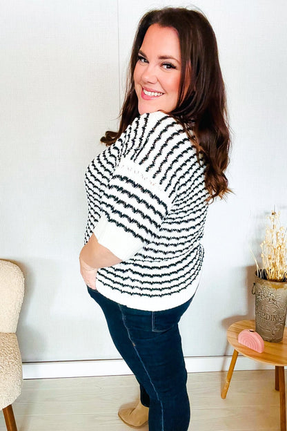 You've Got This Ivory & Black Wavy Stripe Pattern Sweater Top - Bitsy Gypsy Boutique