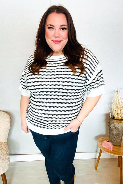 You've Got This Ivory & Black Wavy Stripe Pattern Sweater Top - Bitsy Gypsy Boutique