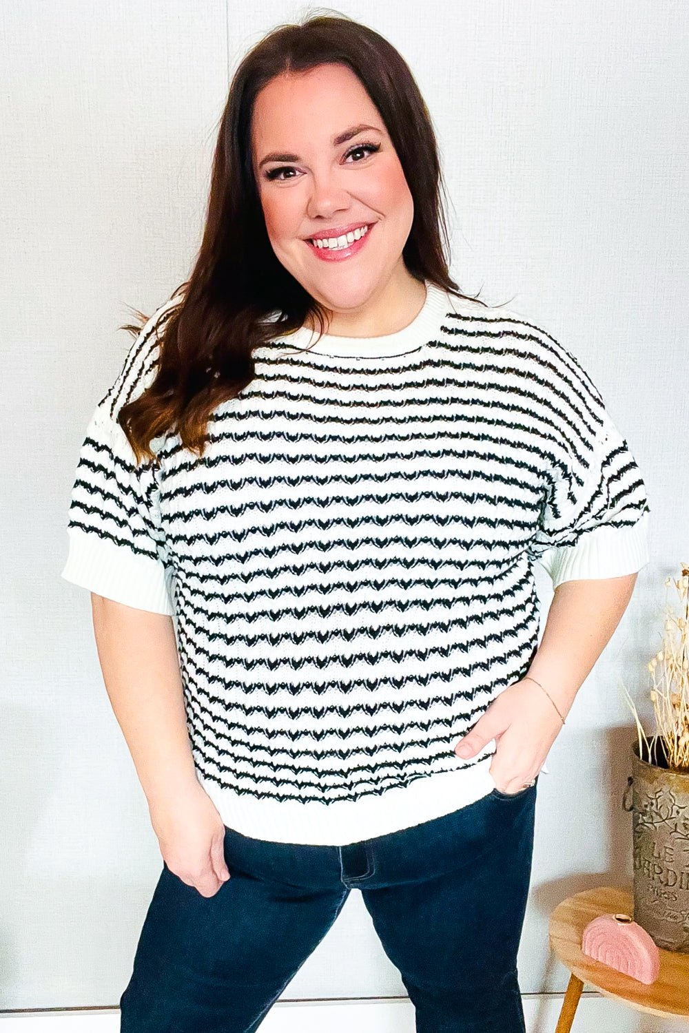 You've Got This Ivory & Black Wavy Stripe Pattern Sweater Top - Bitsy Gypsy Boutique