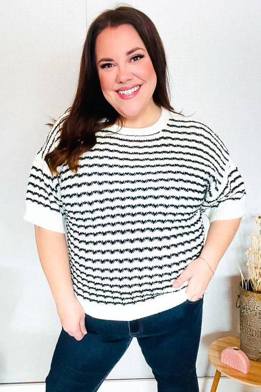 You've Got This Ivory & Black Wavy Stripe Pattern Sweater Top - Bitsy Gypsy Boutique