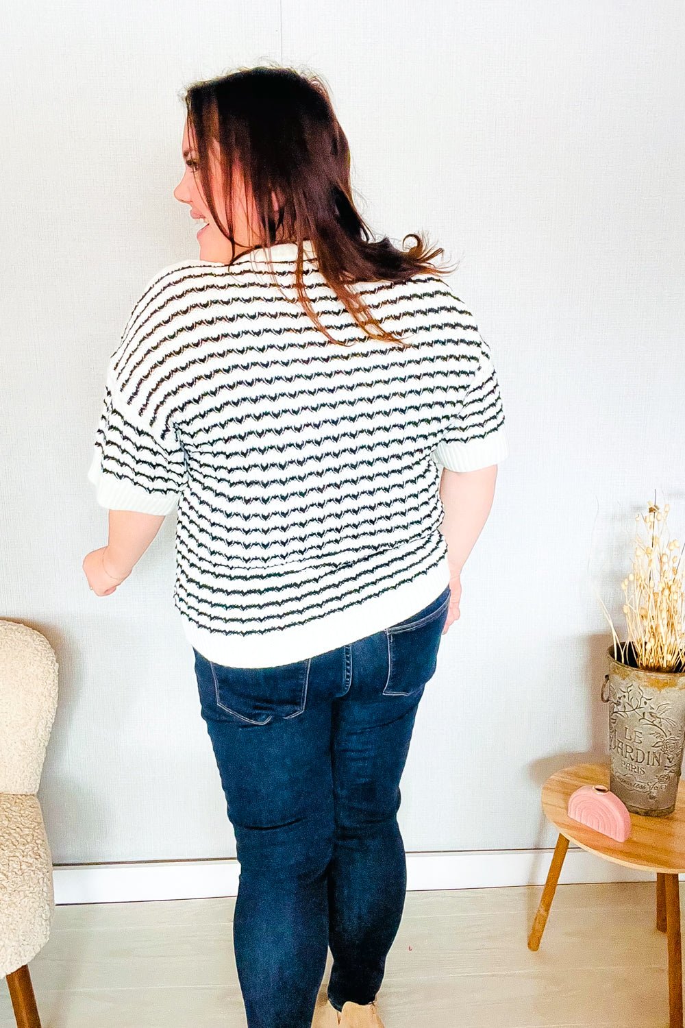 You've Got This Ivory & Black Wavy Stripe Pattern Sweater Top - Bitsy Gypsy Boutique