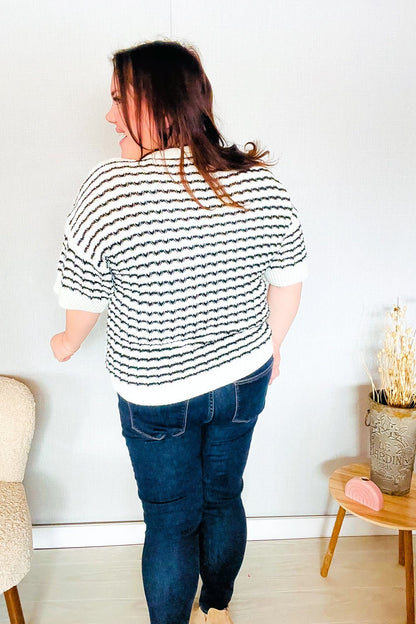 You've Got This Ivory & Black Wavy Stripe Pattern Sweater Top - Bitsy Gypsy Boutique