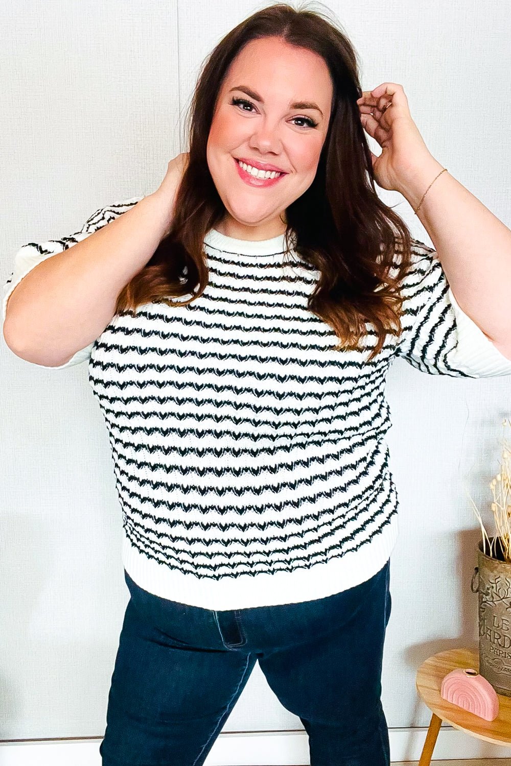 You've Got This Ivory & Black Wavy Stripe Pattern Sweater Top - Bitsy Gypsy Boutique