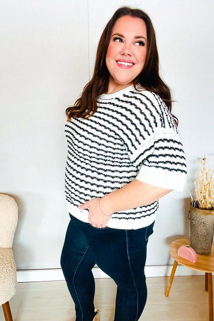 You've Got This Ivory & Black Wavy Stripe Pattern Sweater Top - Bitsy Gypsy Boutique