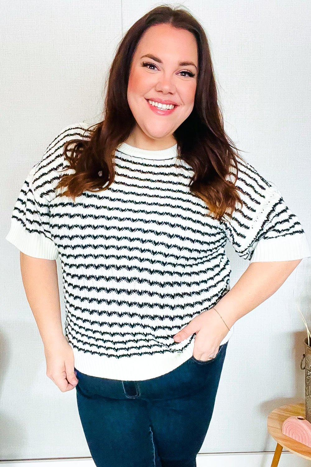 You've Got This Ivory & Black Wavy Stripe Pattern Sweater Top - Bitsy Gypsy Boutique