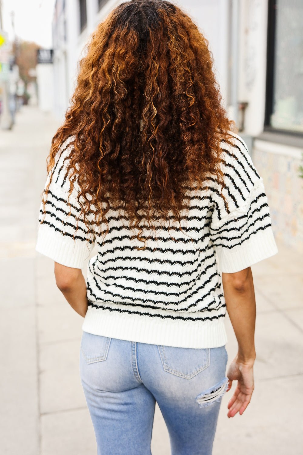 You've Got This Ivory & Black Wavy Stripe Pattern Sweater Top - Bitsy Gypsy Boutique