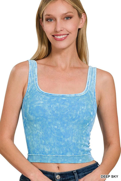 Zenana 2 Way Neckline Washed Ribbed Seamless Tank Top - Bitsy Gypsy Boutique