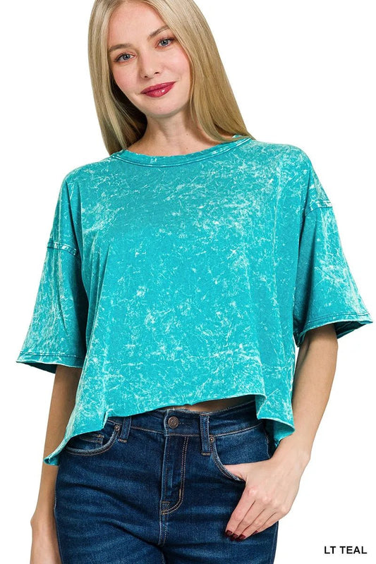 Zenana Acid Crinkle - Washed Oversized T-Shirt - Bitsy Gypsy Boutique