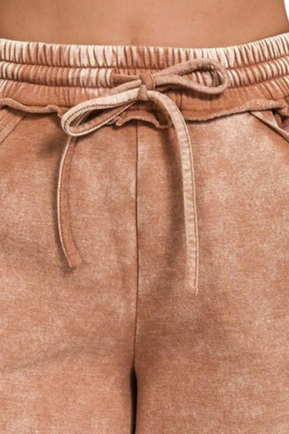 Zenana Acid Wash Fleece Drawstring Shorts With Pockets - Bitsy Gypsy Boutique