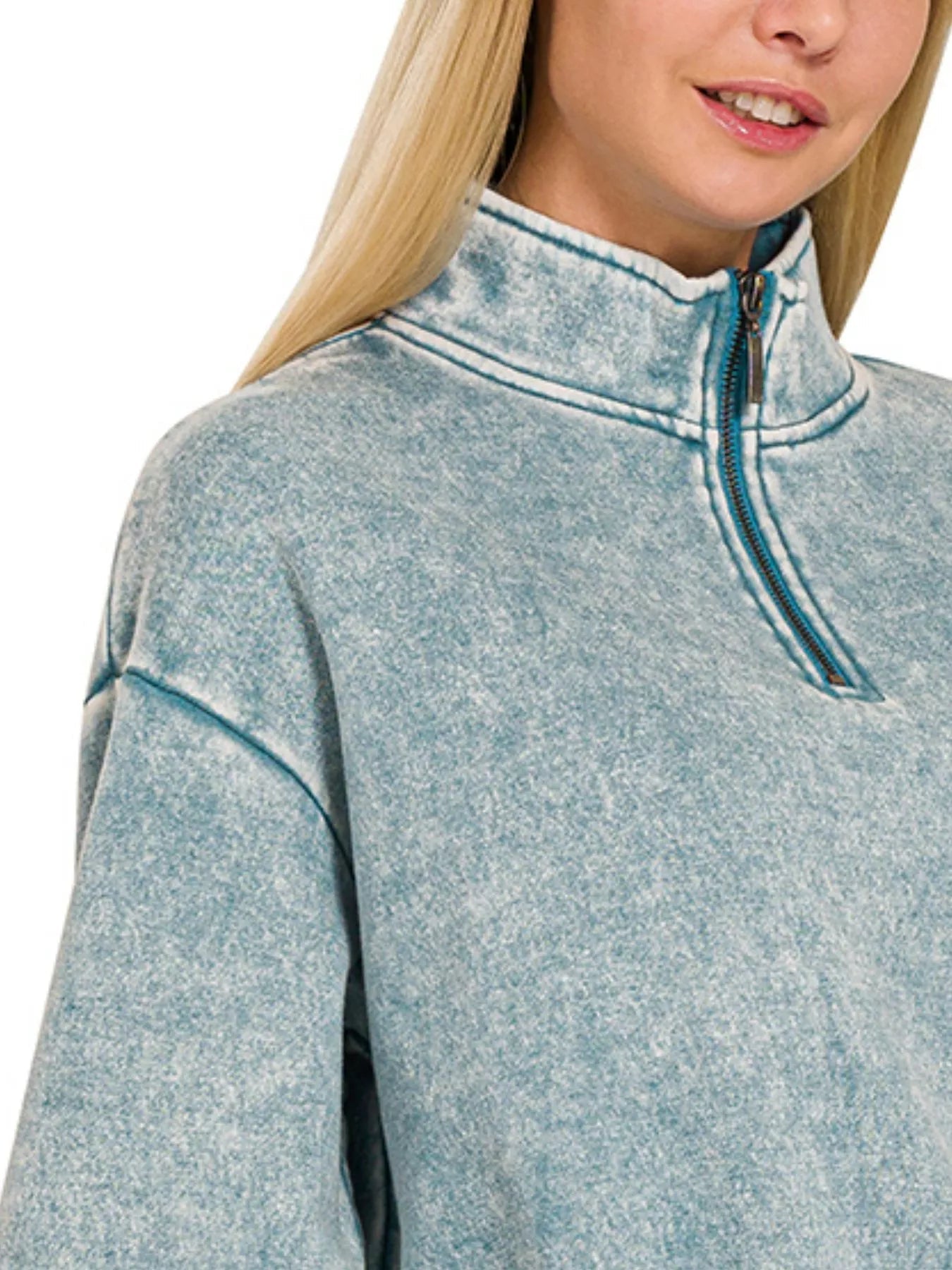 Zenana Acid Wash Fleece Half Zip Sweatshirt - Bitsy Gypsy Boutique