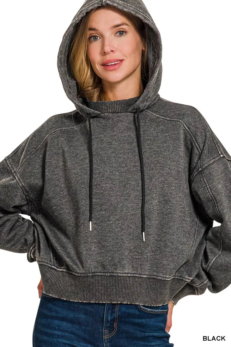 Zenana Acid Wash Fleece Hoodie - Bitsy Gypsy Boutique