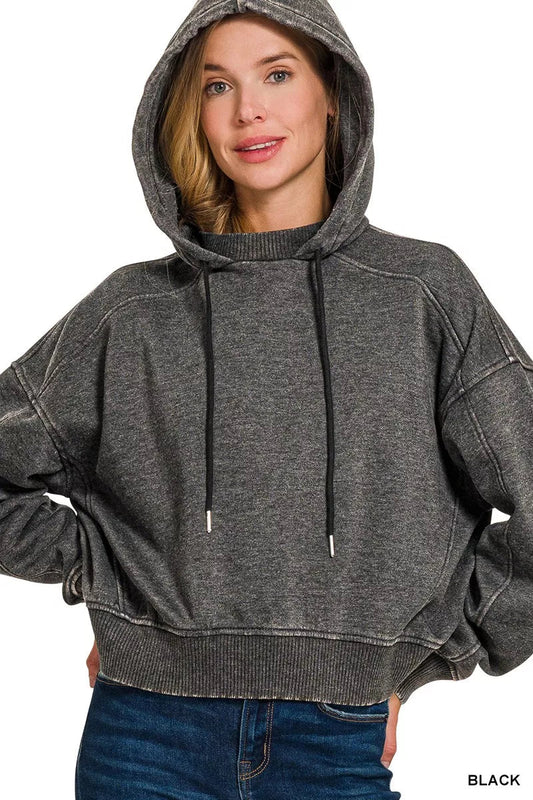 Zenana Acid Wash Fleece Hoodie - Bitsy Gypsy Boutique