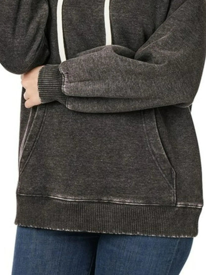 Zenana Acid Wash Fleece Hoodie with Drawstring - Bitsy Gypsy Boutique