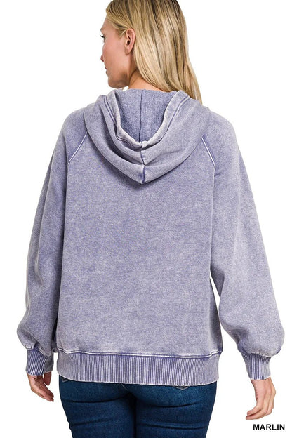 Zenana Acid Wash Fleece Hoodie with Kangaroo Pocket - Bitsy Gypsy Boutique