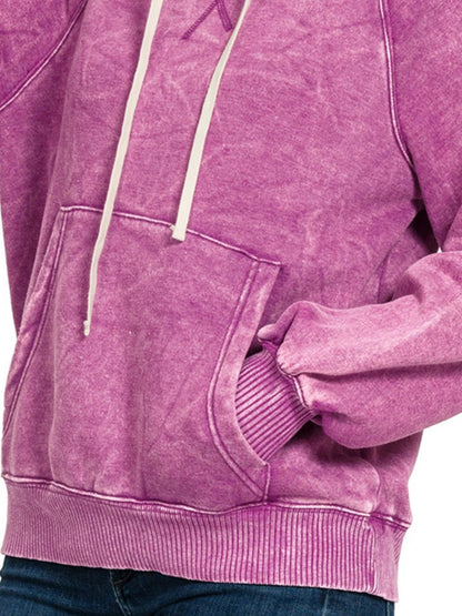 Zenana Acid Wash Fleece Hoodie with Kangaroo Pocket - Bitsy Gypsy Boutique