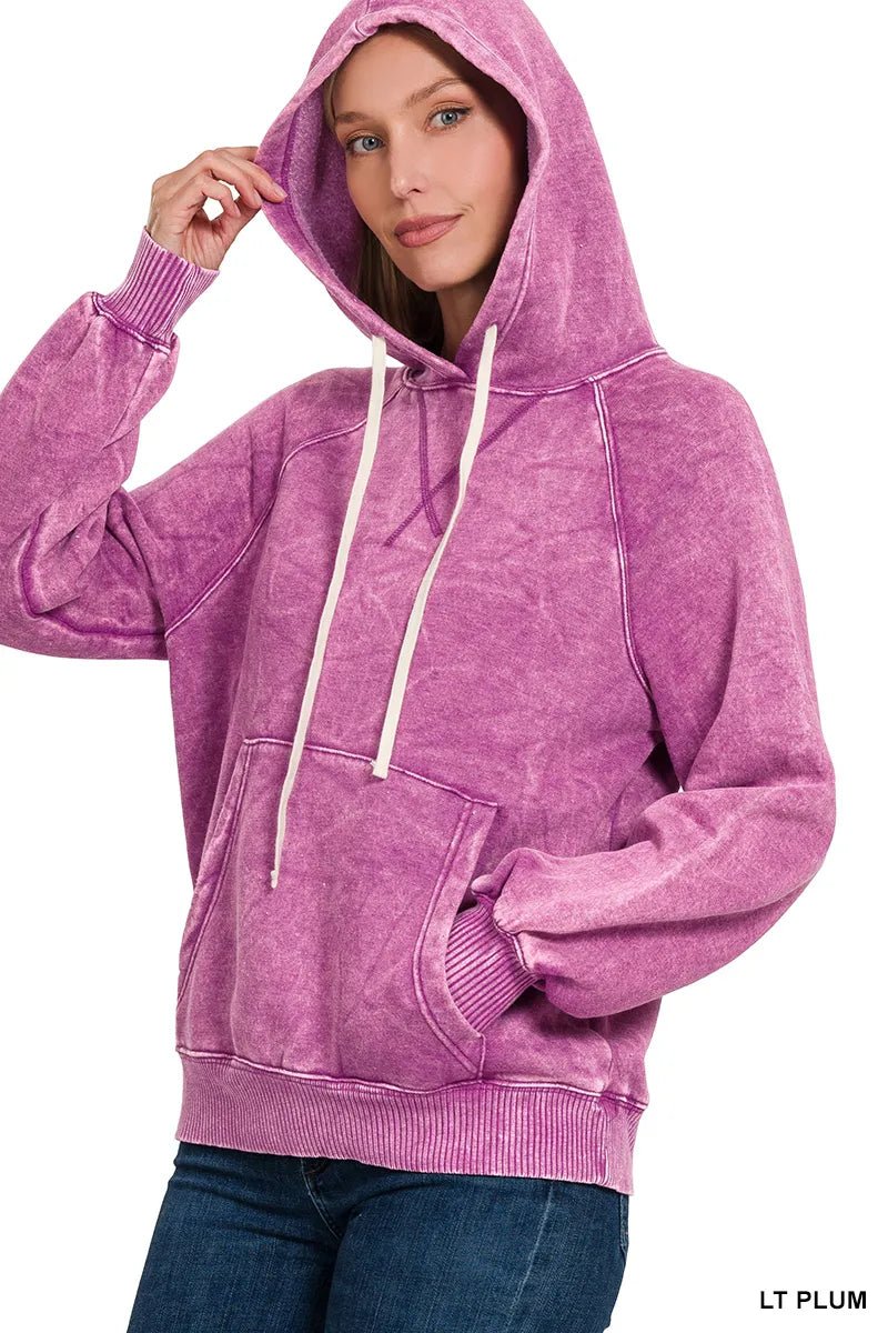 Zenana Acid Wash Fleece Hoodie with Kangaroo Pocket - Bitsy Gypsy Boutique