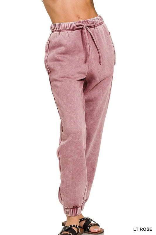 Zenana Acid Wash Fleece Sweatpants with Pockets - Bitsy Gypsy Boutique