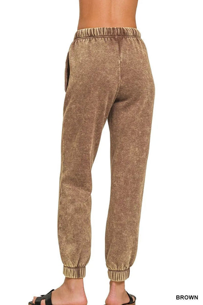 Zenana Acid Wash Fleece Sweatpants with Pockets - Bitsy Gypsy Boutique