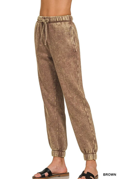 Zenana Acid Wash Fleece Sweatpants with Pockets - Bitsy Gypsy Boutique
