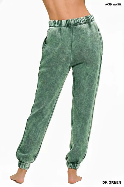 Zenana Acid Wash Fleece Sweatpants with Pockets - Bitsy Gypsy Boutique