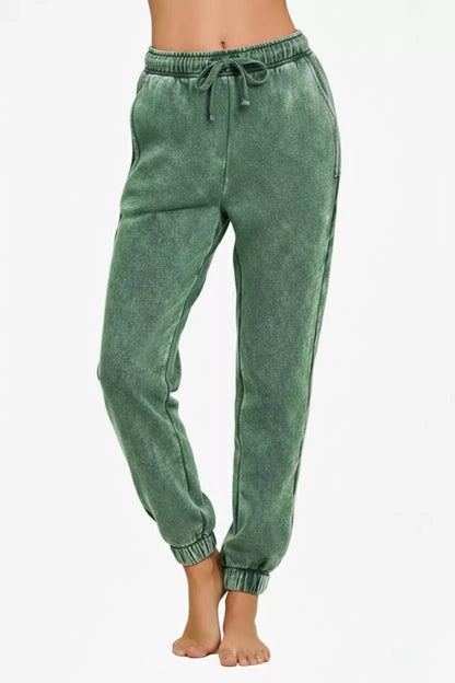 Zenana Acid Wash Fleece Sweatpants with Pockets - Bitsy Gypsy Boutique