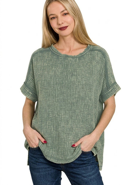 Zenana Acid Washed Double Gauze Round - neck Tee - Bitsy Gypsy Boutique